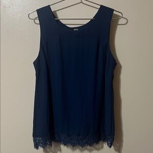 a.n.a Navy Tank Top with Lace Hem